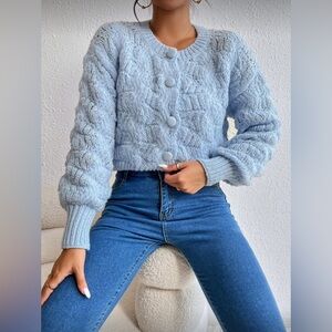 SHEIN Light Blue Textured Cardigan